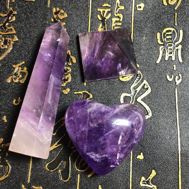 Natural Amethyst ( Pyramid - Wand - Heart Shape ) Set Gift