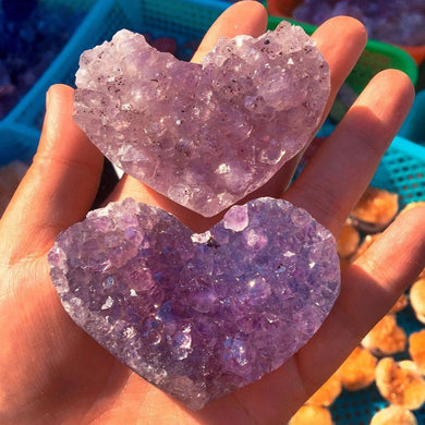 Raw Amethyst Carving Heart Crystal Cluster Healing