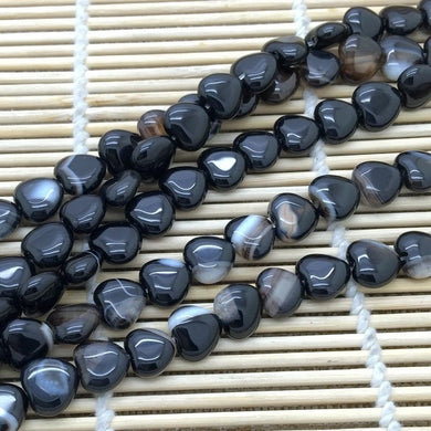 Black Stripe Agate Heart Beads Necklace 10 mm