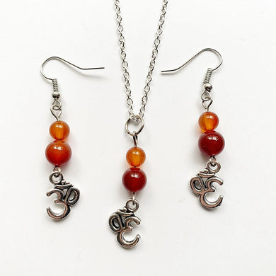 Bhuann Red Carnelian Earrings Pendant Necklace Set