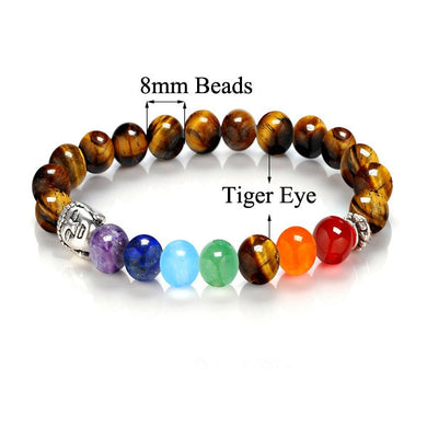 Tiger Eye 7 Chakra Buddha Charm Bracelets