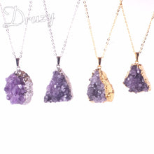 Load image into Gallery viewer, Natural Amethyst Stone Raw Mineral Quartz Crystal Pendant (Gold Plate)