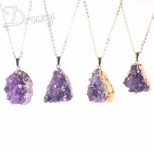 Natural Amethyst Stone Raw Mineral Quartz Crystal Pendant (Gold Plate)