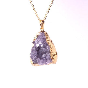 Natural Amethyst Stone Raw Mineral Quartz Crystal Pendant (Gold Plate)