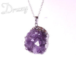 Natural Amethyst Stone Raw Mineral Quartz Crystal Pendant (Gold Plate)