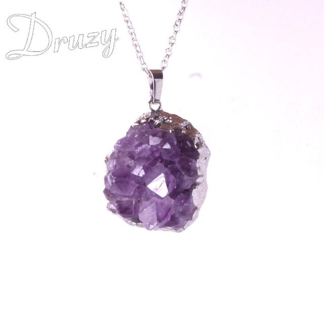 Natural Amethyst Raw Stone  Quartz Pendant (Sliver Plate)