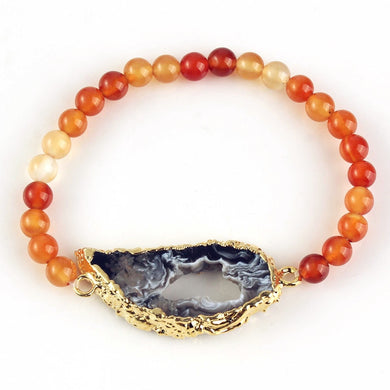 Light Yellow & Gold Agates with Carnelian Beads Bracelet