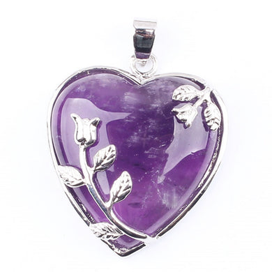 Amethysts Heart & Flower Pendant Jewelry