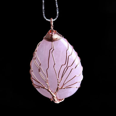 Tree Life Natural Rose Quartz Pendant Jewelry